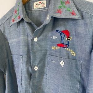 Vintage King Kole Permanent Press Southwest Design Denim Shirt